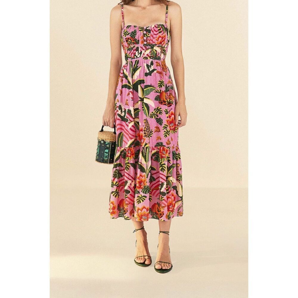 FARM Rio Pink Floral Midi Dress